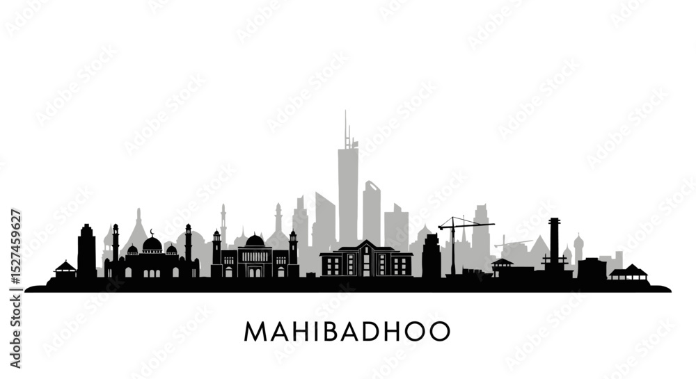 Obraz premium Mahibadhoo with Maldives Skyline Silhouette.