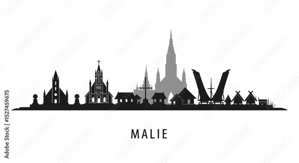 Fototapeta premium Malie with Samoa Skyline Silhouette, and Vector.