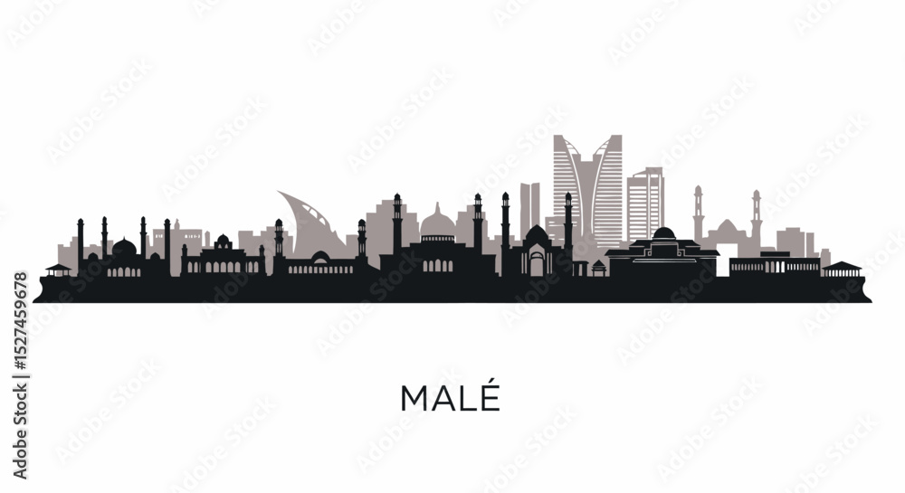 Naklejka premium Male with Maldives Skyline Cityscape Silhouette.