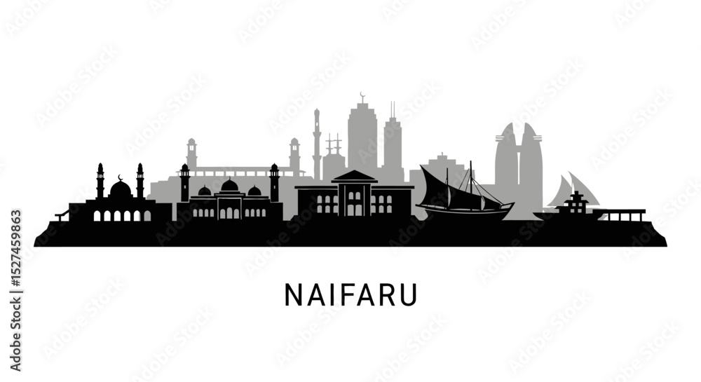 Naklejka premium Naifaru Skyline Vector Silhouette.