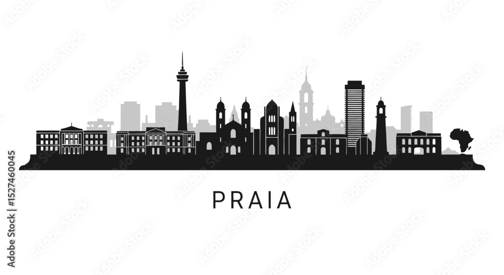 Obraz premium Praia Cape Verde Skyline Black Silhouette.