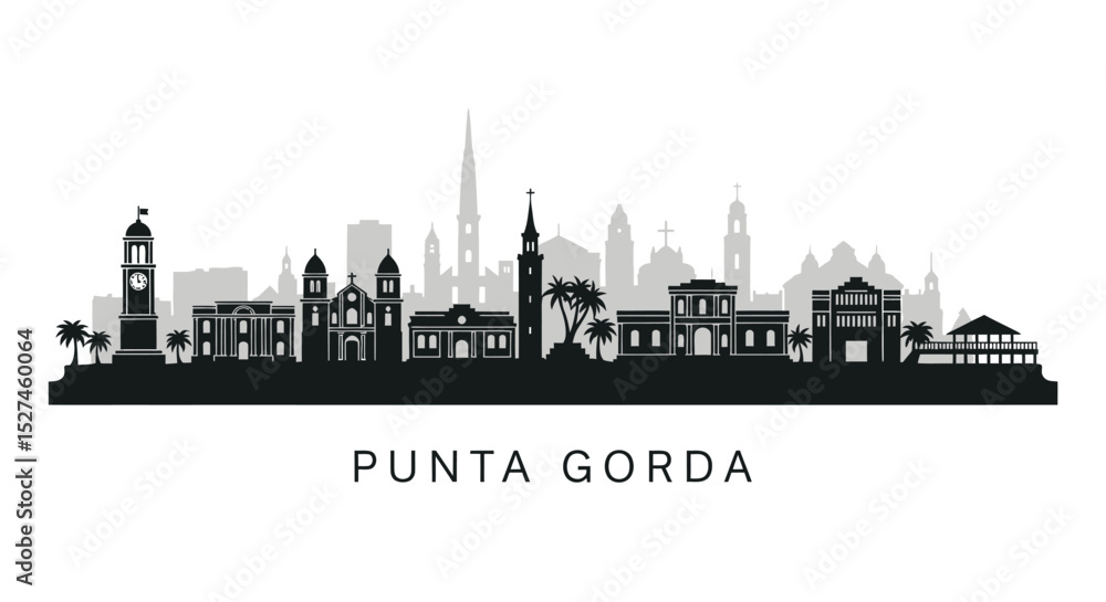 Fototapeta premium Punta Gorda Skyline Black Silhouette with Vector.