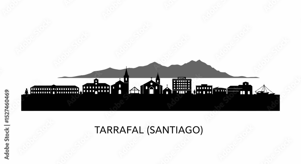 Obraz premium Tarrafal with Santiago City Skyline Silhouette.