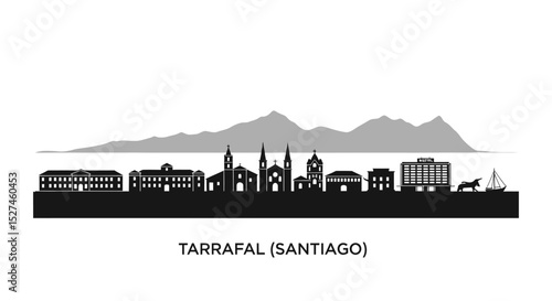 Tarrafal Skyline with Cape Verde, and Black and White Vector.
