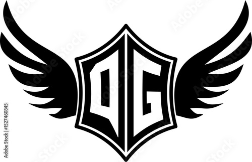QG logo emblem with winged and shield template