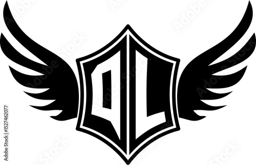 QL logo emblem with winged and shield template