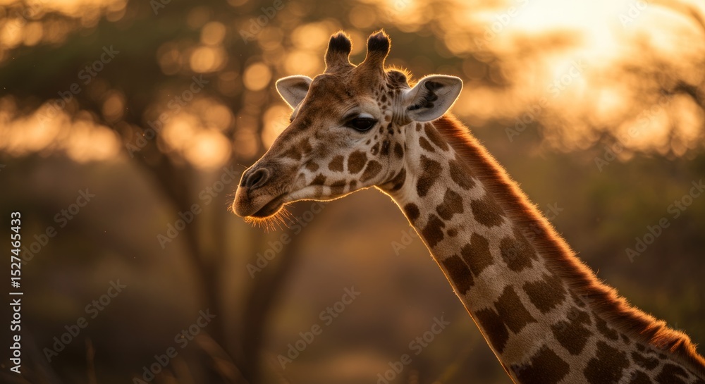Obraz premium Giraffe Profile Portrait with Golden Light in African Savannah