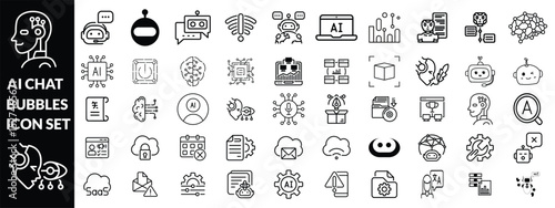 AI chat bubbles icon set . Artificial Intelligence machine Learning and chat bot thin line icon set - editable stroke