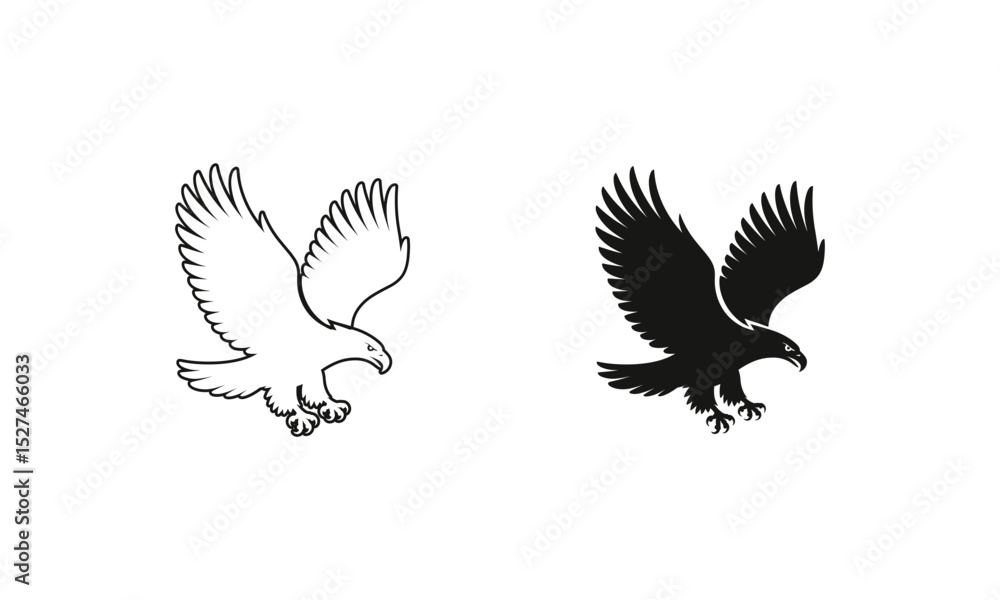 Obraz premium Flying Eagle Outline and Silhouette Vector Illustration