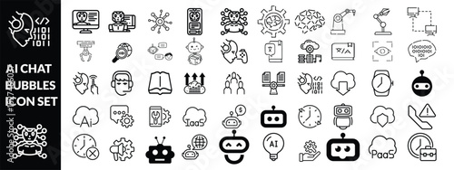 AI chat bubbles icon set . Artificial Intelligence machine Learning and chat bot thin line icon set - editable stroke
