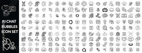 AI chat bubbles icon set . Artificial Intelligence machine Learning and chat bot thin line icon set - editable stroke