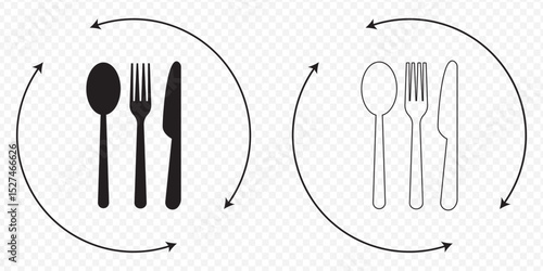 spoon and fork icon vector. spoon, fork and knife icon vector. restaurant icon. Spoon, knife, fork icon set, Dining silverware Silhouette, cutlery, Vector illustration on Transparent Background. EPS10