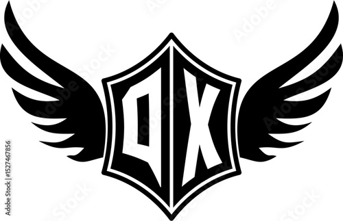 QW logo emblem with winged and shield template