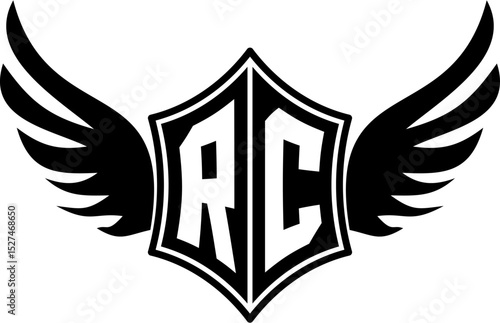 RC logo emblem with winged and shield template