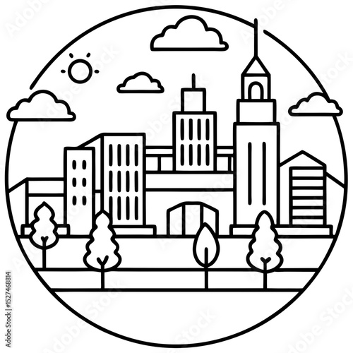 Simple line art cityscape illustration