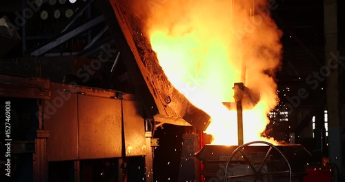 Liquid metal in the foundry, melting iron in furnace, steel mill	