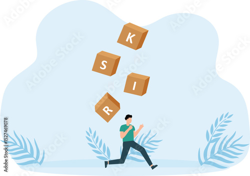 Risk averse and avoid or minimize risk, run away from uncertainty, fear or safety decision for investment, prefer security or stability concept, businessman investor run away from risk collapsing box.