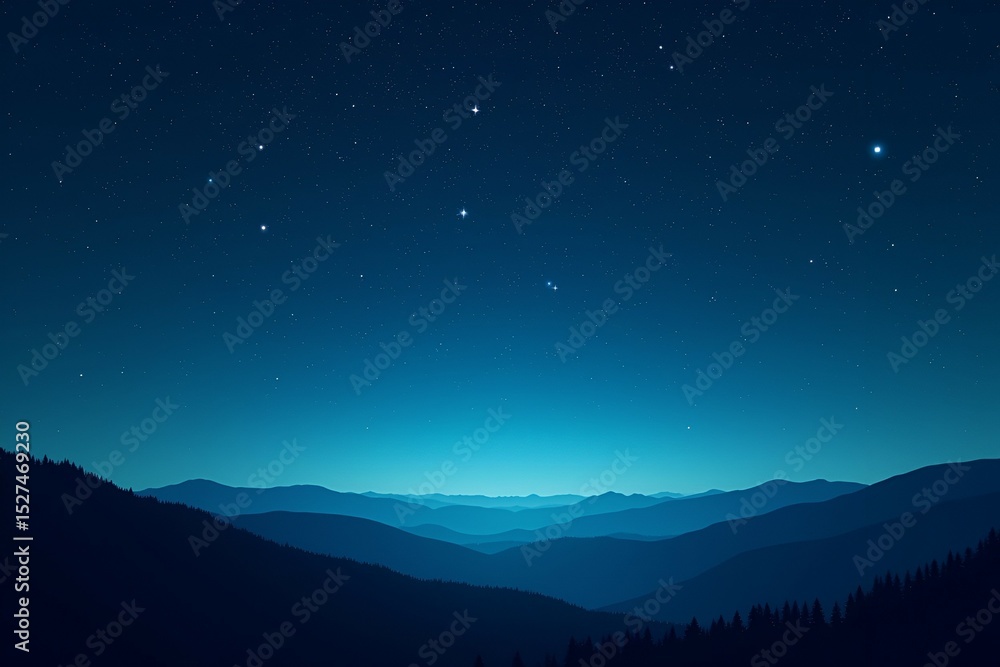 Naklejka premium Serene Night Mountainscape Starry Sky Dreamy Landscape