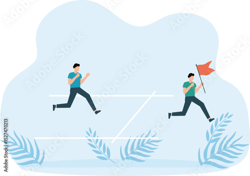 Go extra miles or extra step ahead the goal, push more effort to ensure succeed exceed or beyond expectation,businessman running extra mile from finish line to ensure success.
