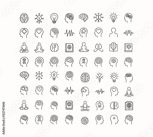 brain awareness line icons set. mental health, cognition, neuroscience, psychology vector illustration