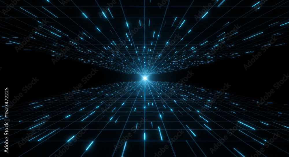 Obraz premium Glowing blue grid with light streaks.