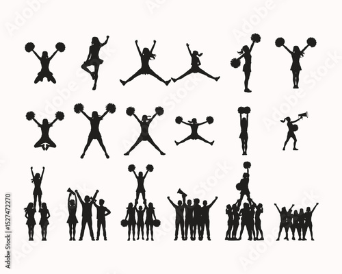 Set of Black cheerleader gesture silhouette icon vector illustration isolate on white background	