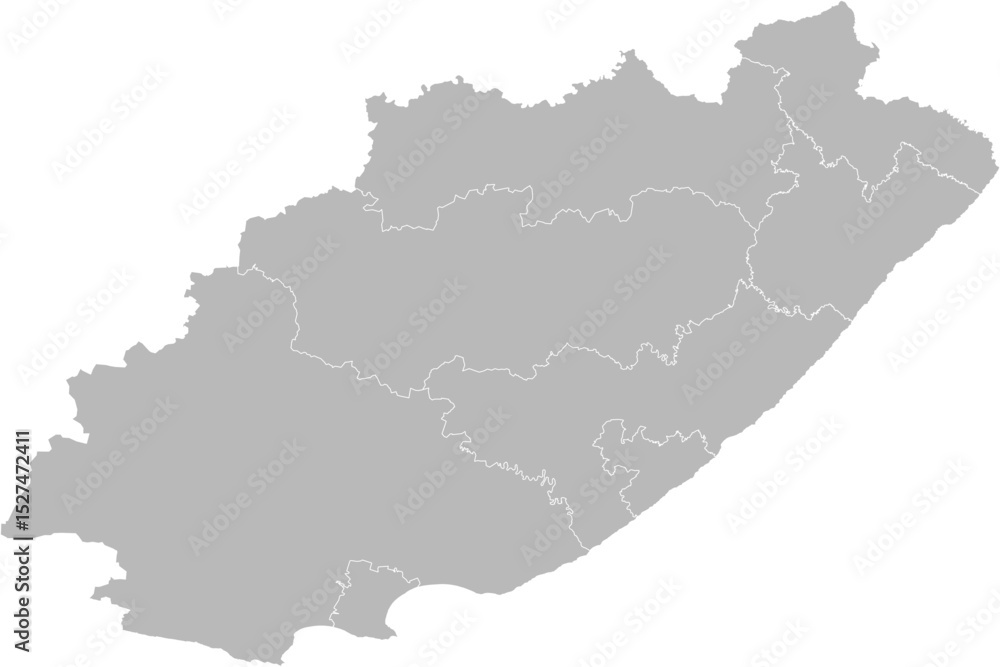 Fototapeta premium Eastern Cape, South Africa – administrative vector map with district boundaries (Web Mercator projection, PPT-compatible & fully editable)
