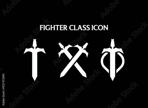 set of fighter sword blade fantasy rpg game class role emblem badge icon