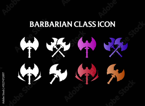 set of barbarian wild axe fantasy rpg game class role emblem badge icon
