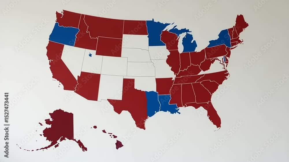 Color-coded map of the United States depicting states in red and blue ...