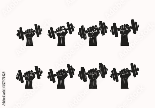Silhouette Hand holding lifting dumbbell icon, logo vector illustration with white background