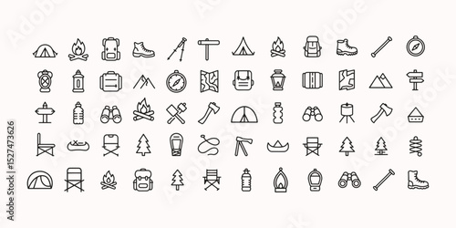 Collection of camping and outdoor thin line icon set. camping and outdoor vector icons. editable stroke