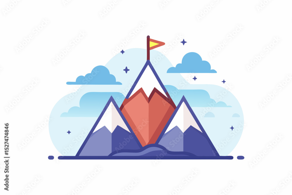 mountain peak icon flag clouds mountain peak icon flag clouds