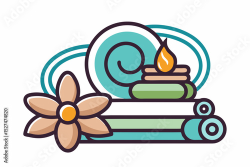 luxury spa icon flower towel stones