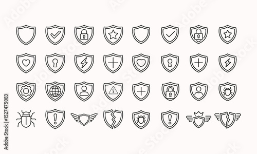 Shield Line Icon Set. Protection, Security, Defense Thin Vector Illustration