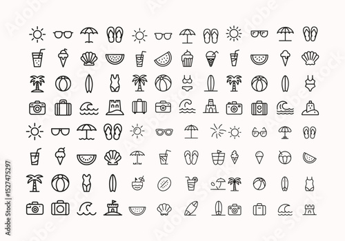 Collection of summer thin line icon set. summer vector icons. editable stroke