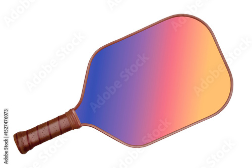 Vibrant gradient pickleball paddle with modern brown handle isolated on transparent background.