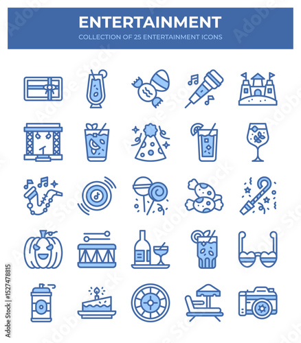 Entertainment Icons. A Collection of 25 Fun Party and Celebration Icons