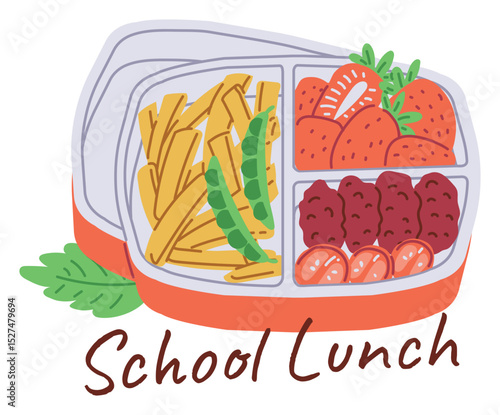 Colorful bento box lunch vector illustration set