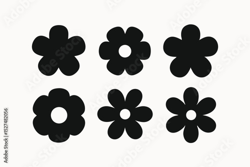 Six Simple Flower Icons Black and White Floral Designs for Digital Projects