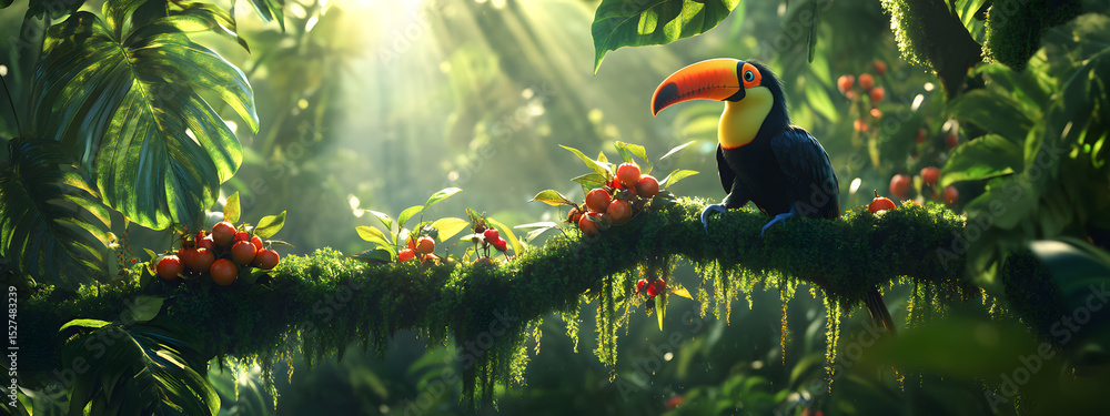 Fototapeta premium Lush Jungle with Toucan