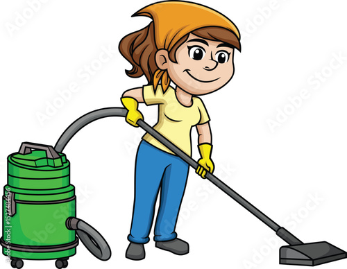 Woman Vacuuming The Floor Vector Image