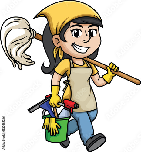 Cleaning Lady With Mop Vector Image