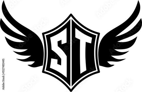 ST logo emblem with winged and shield template