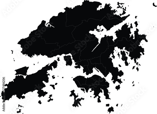 black silhouette map of hong kong with regional outline isolated on white background for graphic or print use