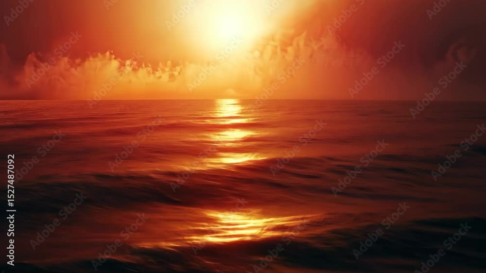 Red sunset. Light reflects off tranquil water. Clouds fill the sky with light Red sunset. Light reflects off tranquil water. Clouds fill the sky with light