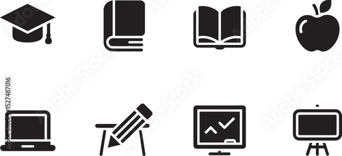 Education Icon Set: An assortment of education-themed icons in a simple, modern, and visually appealing style, ideal for various educational applications and design projects.