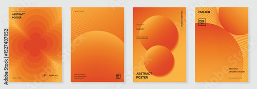 Autumn gradient poster background vector set. Minimalist cover template with geometric shape. Ideal design for social media, banner, autumn season card.
