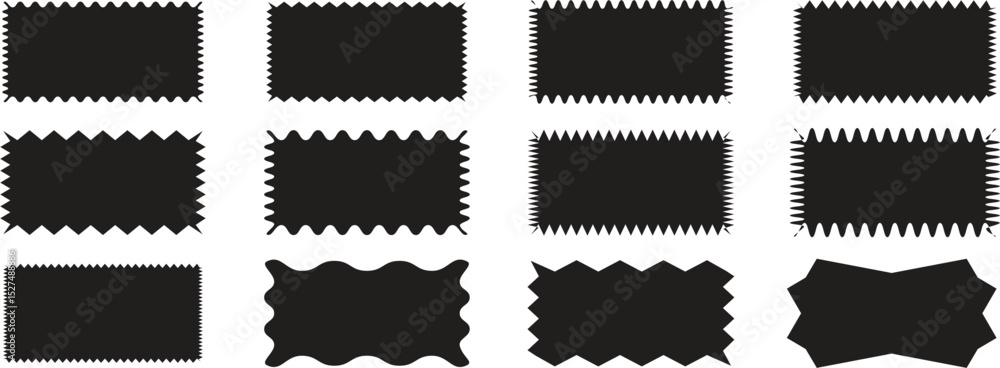 Obraz premium Set of frames with zigzag edge, Rectangle shape frame with zigzag edge, Rectangular jagged curved, Black vector zigzag stamp or stickers, zigzag photo frame, Geometric zigzag wavy edge stickers, shape