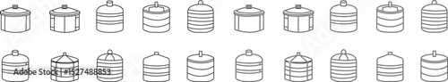 storage tank icon set, The cylindrical structure showcases a weathered texture, hinting at a history of storage and industry, Modern outline tank logo concept, vector design template elements icons,